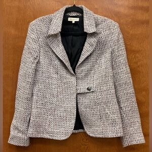 Bill Burns Tweed Buckle Suit Blazer Wool Blend Eggplant & Cream Blend Size 14